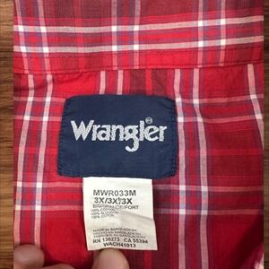 Vintage‎ Wrangler Western Plaid Pearl Snap Shirt Red Mens 3XL Cowboy Rodeo